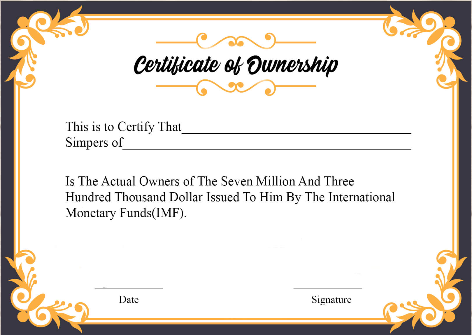 ❤️5+ Free Sample Of Certificate Of Ownership Form Template❤️ For Ownership Certificate Template