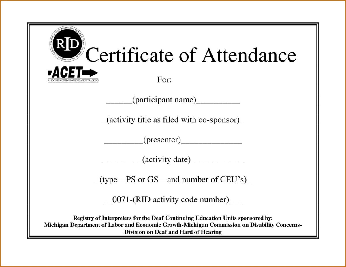 ️free Printable Certificate Of Attendance Sample Template In Attendance Certificate Template 6737