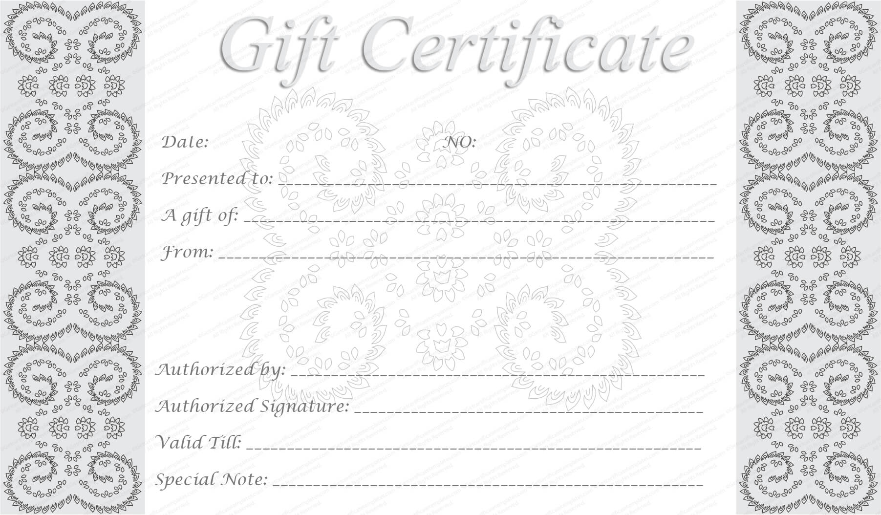 Editable And Printable Silver Swirls Gift Certificate Template For Graduation Gift Certificate Template Free