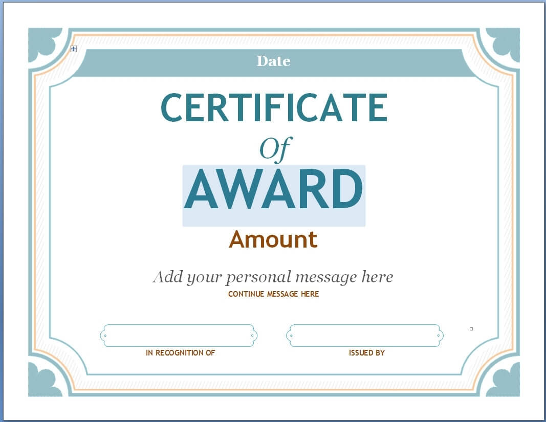 Editable Award Certificate Template In Word #1476 Throughout With Regard To Word Certificate Of Achievement Template