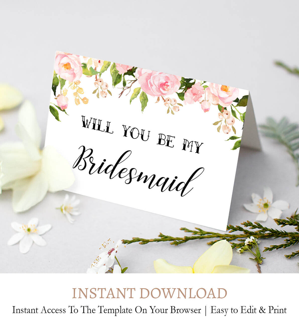 Editable Bridesmaid Proposal Card, Maid Of Honor Printable Instant Download  F1 With Will You Be My Bridesmaid Card Template