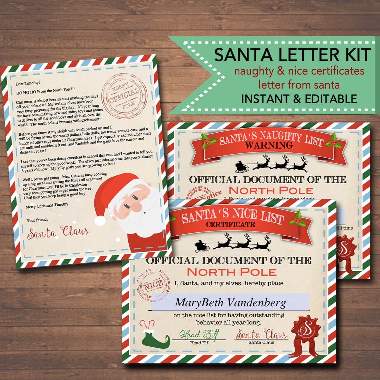 Editable Nice/naughty Certificates, Santa Letter Christmas Reward  Certificate Santa's Nice List, Letter From Santa Template Instant Download In Toy Adoption Certificate Template