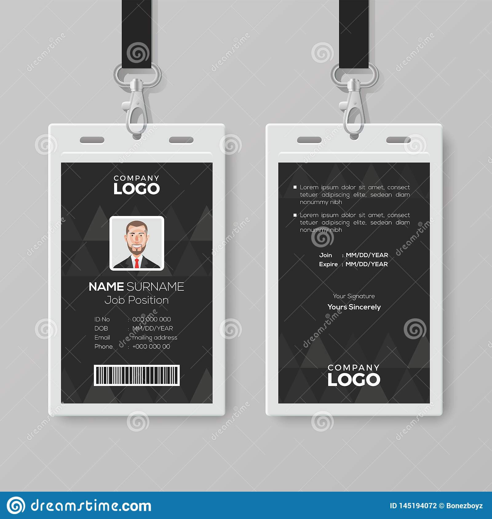 Elegant Black Id Card Design Template Stock Vector For Photographer Id Card Template