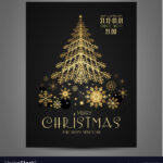 Elegant Christmas Card Template With Gold Fir Tree Pertaining To Adobe Illustrator Christmas Card Template