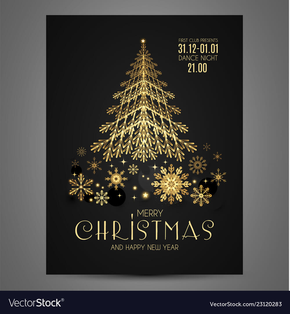 Elegant Christmas Card Template With Gold Fir Tree Pertaining To Adobe Illustrator Christmas Card Template