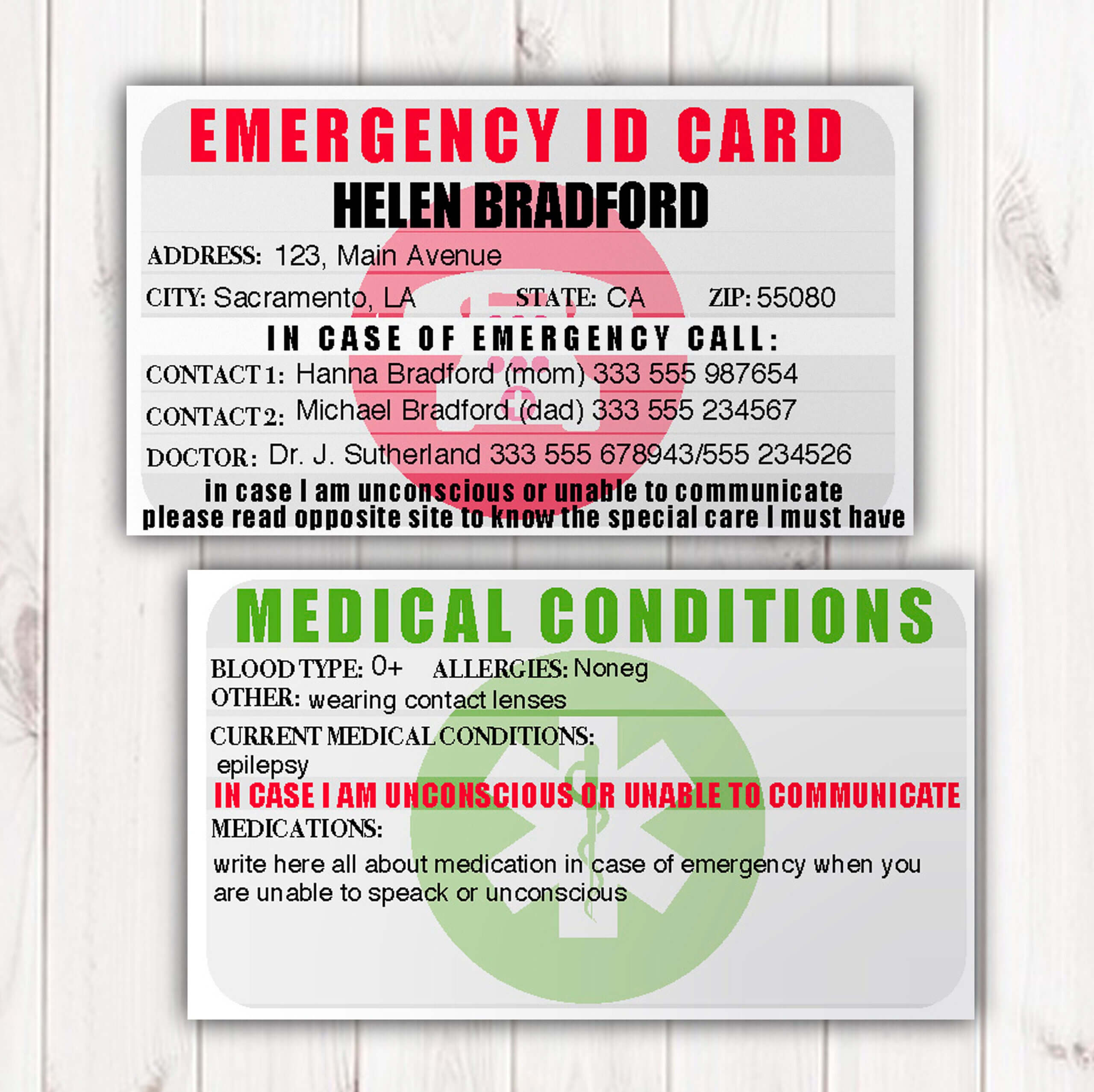 Emergency Identification Card Template, Medical Condition For In Case Of Emergency Card Template