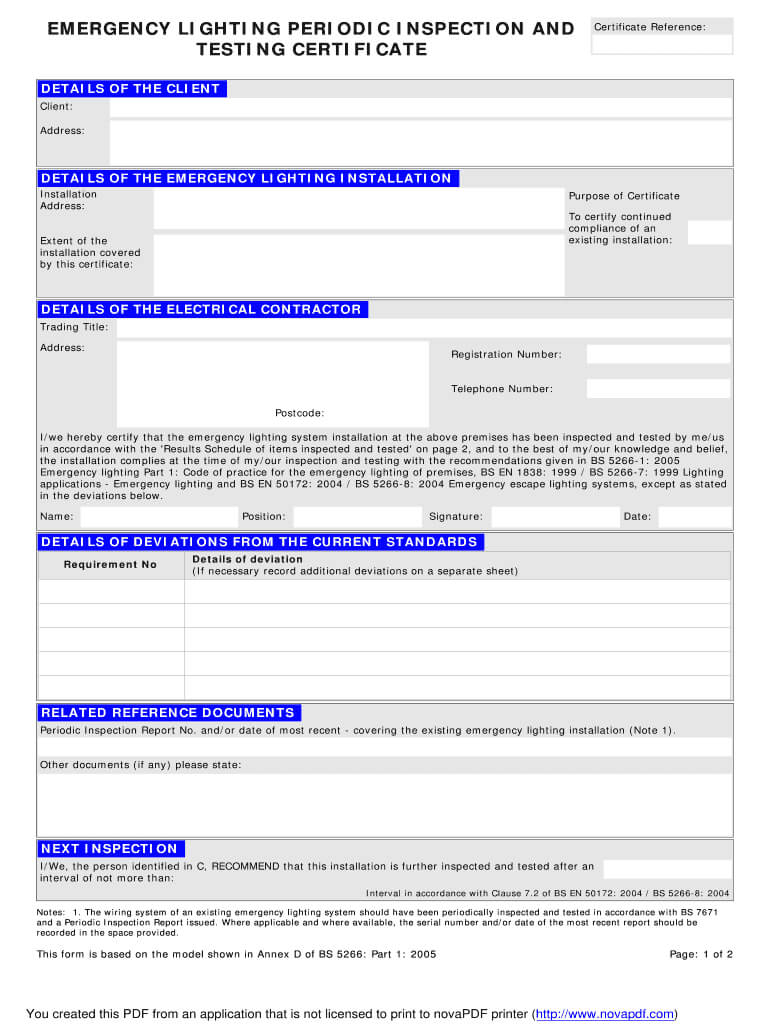 Emergency Lighting Test Certificate Template – Yobace Intended For Electrical Installation Test Certificate Template