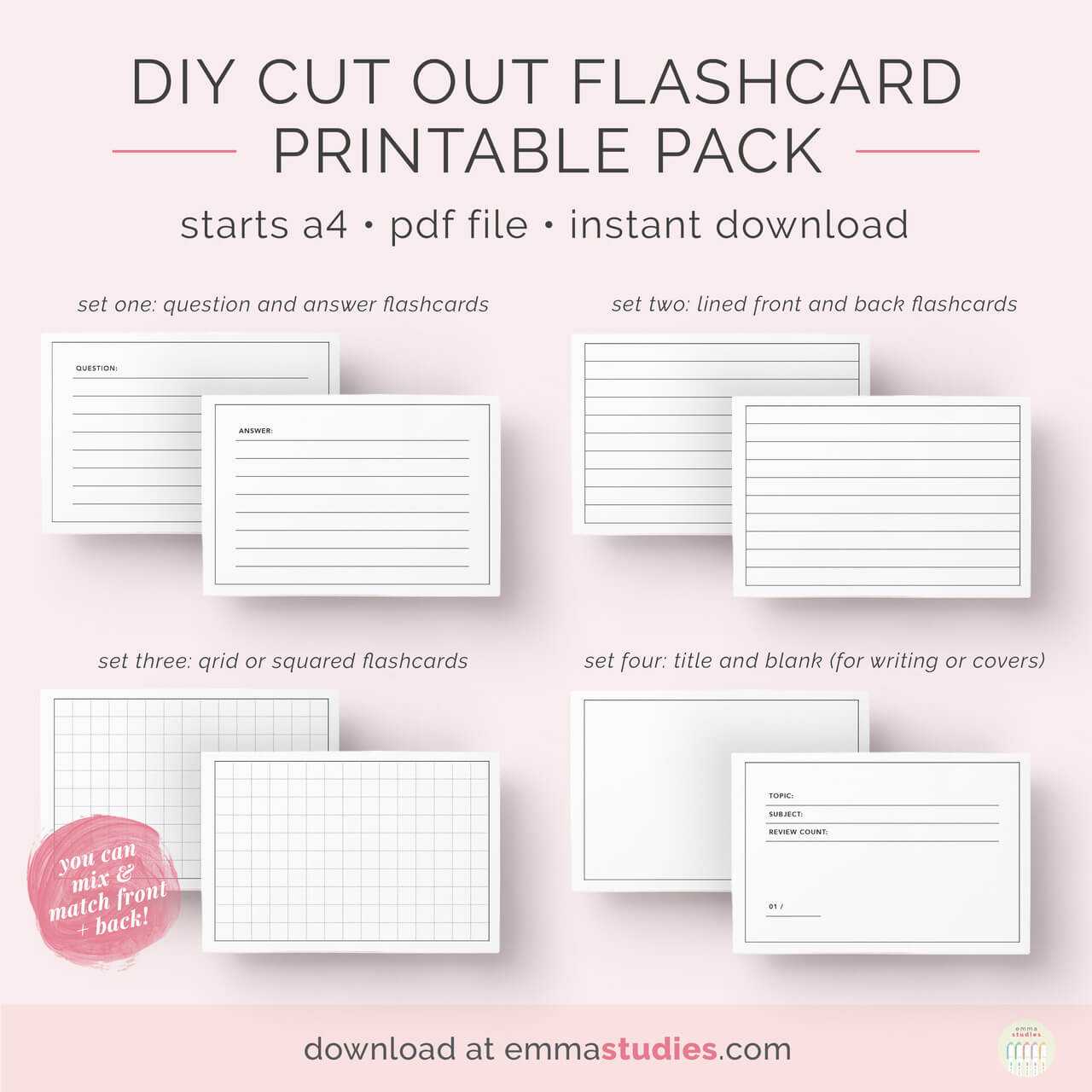 Emma's Studyblr — Free Diy Flashcards Printable Pack I've With Free Printable Blank Flash Cards Template