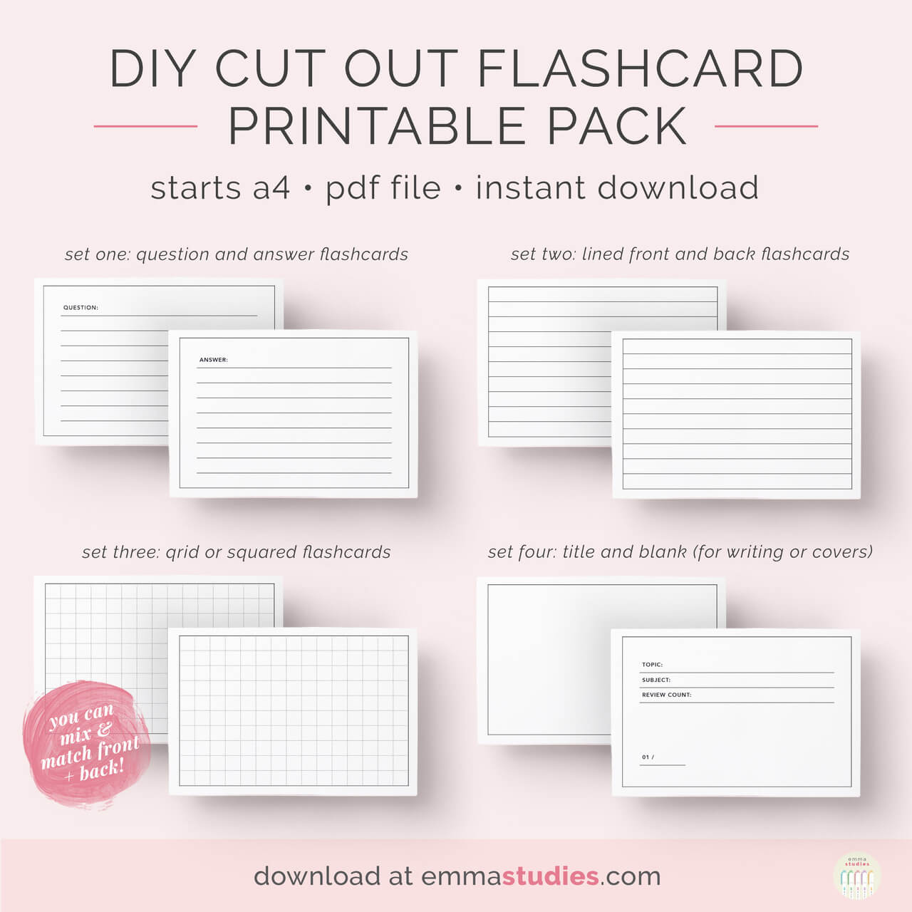 Emma's Studyblr — Free Diy Flashcards Printable Pack I've Within Free Printable Flash Cards Template