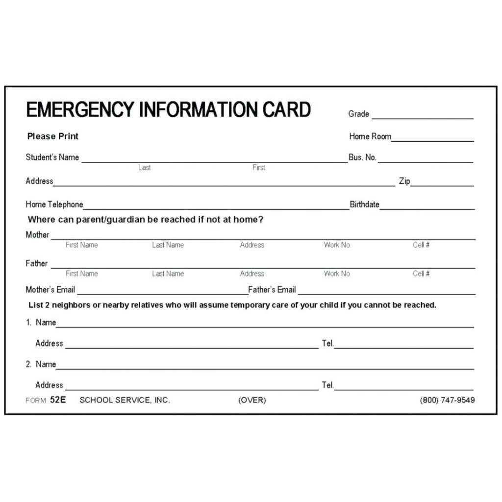 Printable Emergency Card Template Fill Online Printable Inside