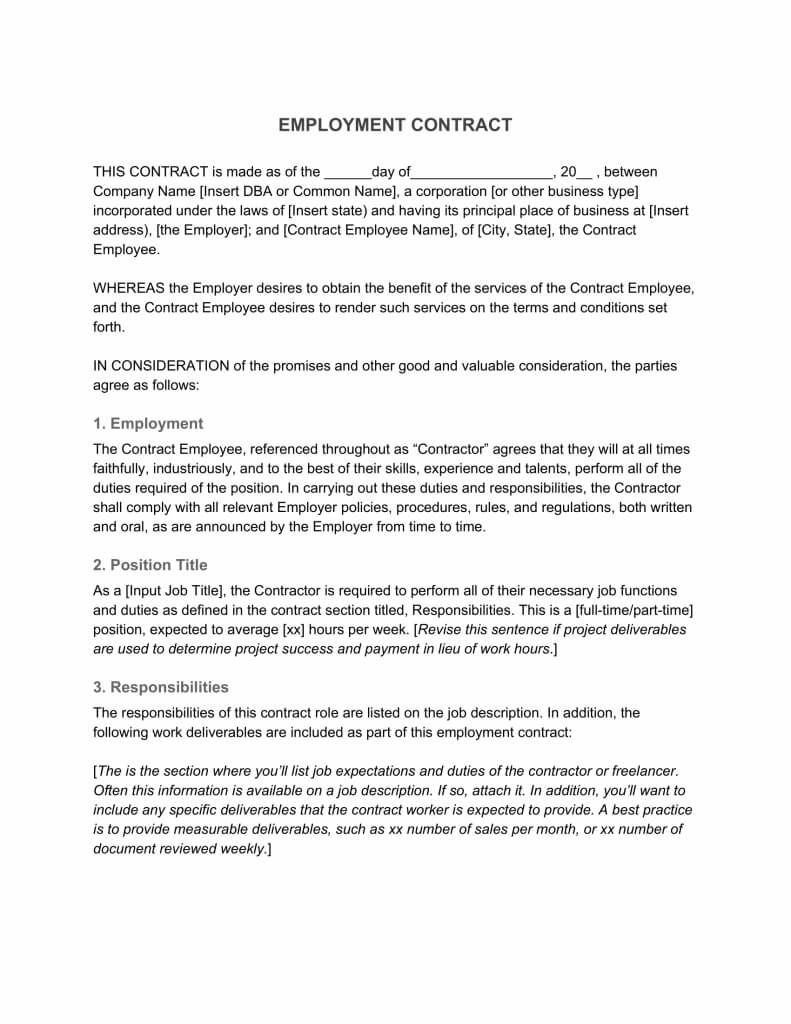 Employment Contract—Definition & What To Include For Corporate Credit Card Agreement Template