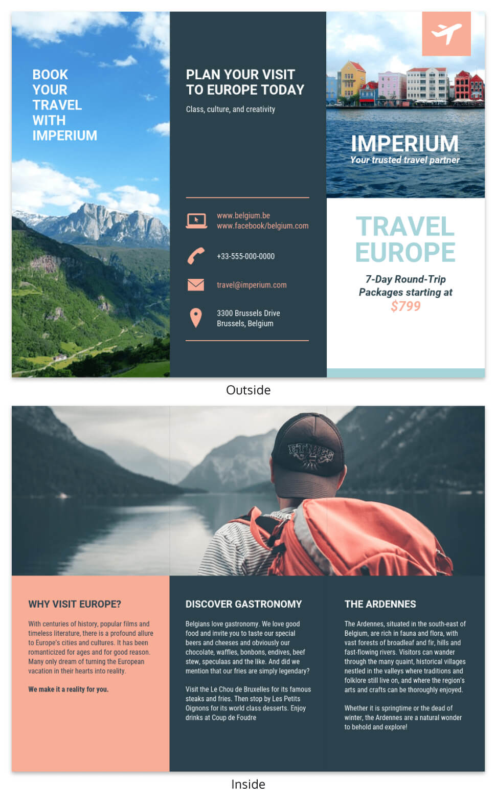 Europe Tourism Travel Tri Fold Brochure Template For Travel Brochure Template For Students