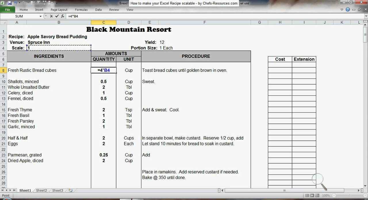 Excel Recipe Template For Chefs – Chefs Resources In Restaurant Recipe Card Template