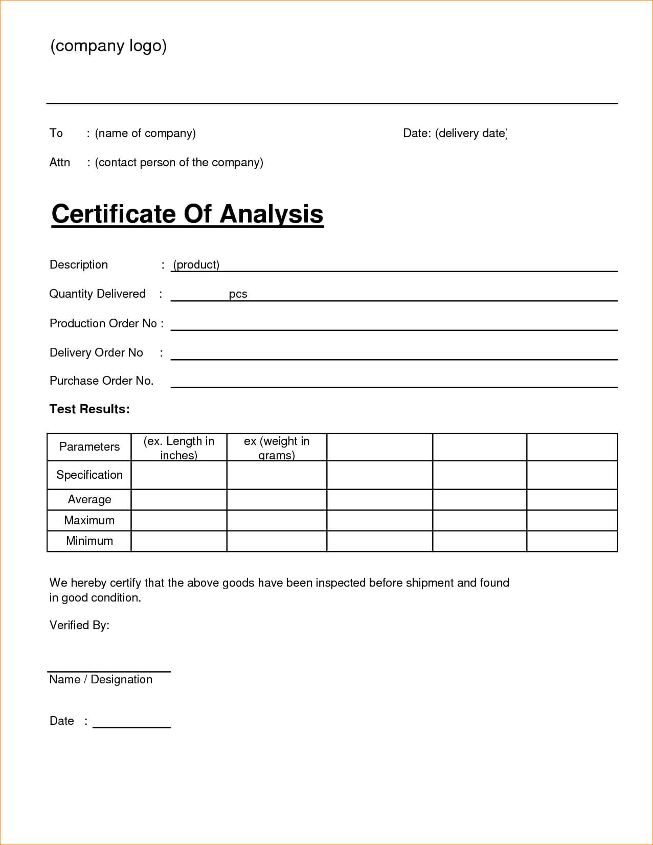 ?4+ Free Sample Certificate Of Analysis (Coa) Templates? within Certificate Of Analysis Template