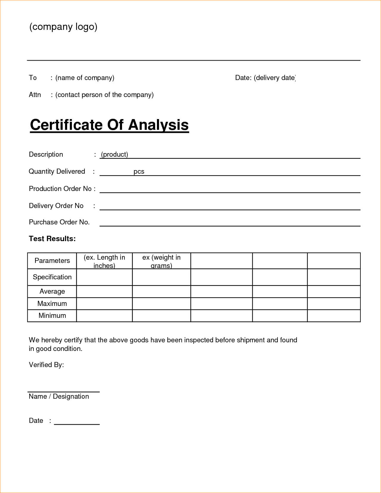 ?4+ Free Sample Certificate Of Analysis (Coa) Templates? Within Certificate Of Analysis Template