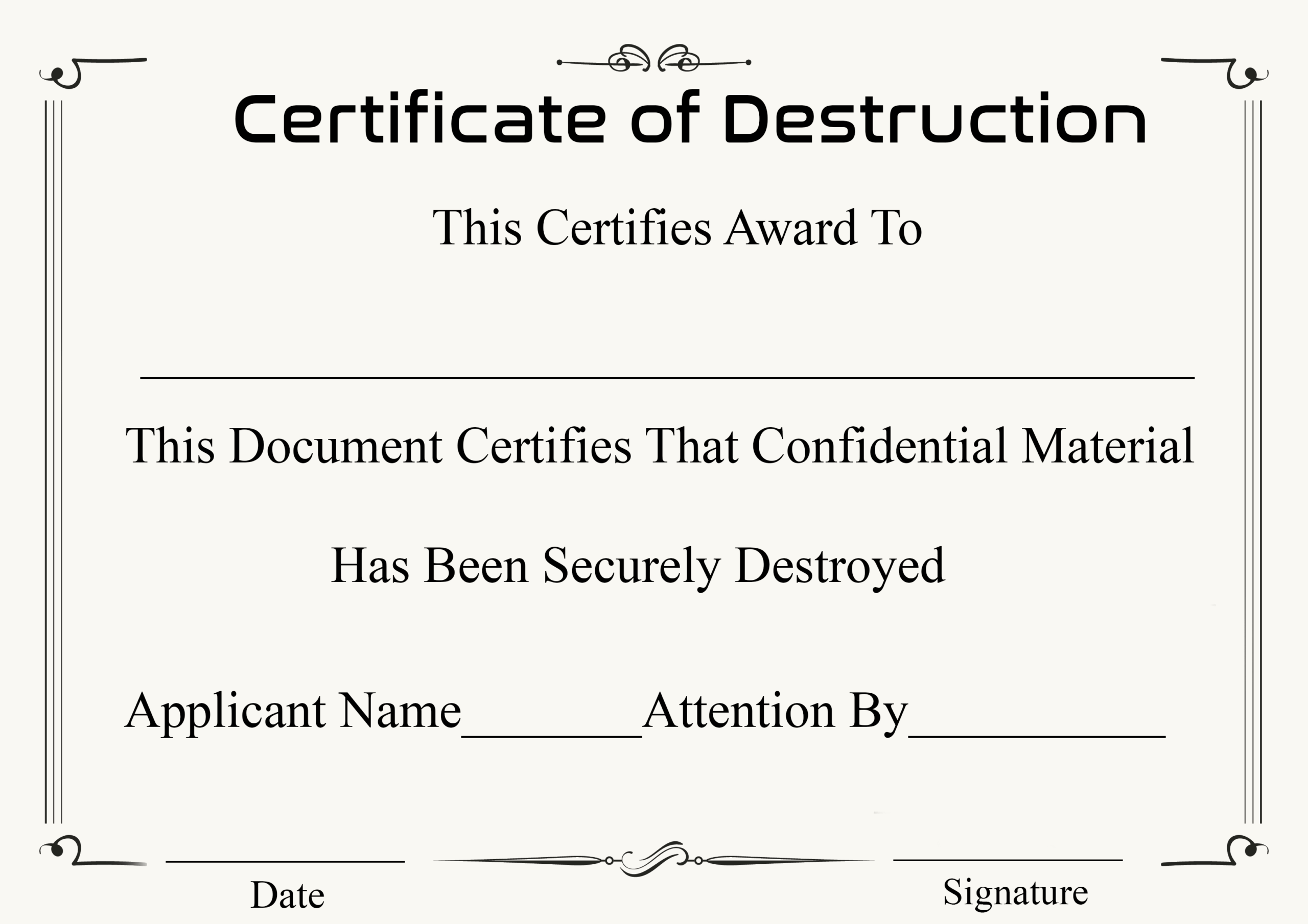 ?5+ Free Certificate Of Destruction Sample Templates? Within Certificate Of Destruction Template