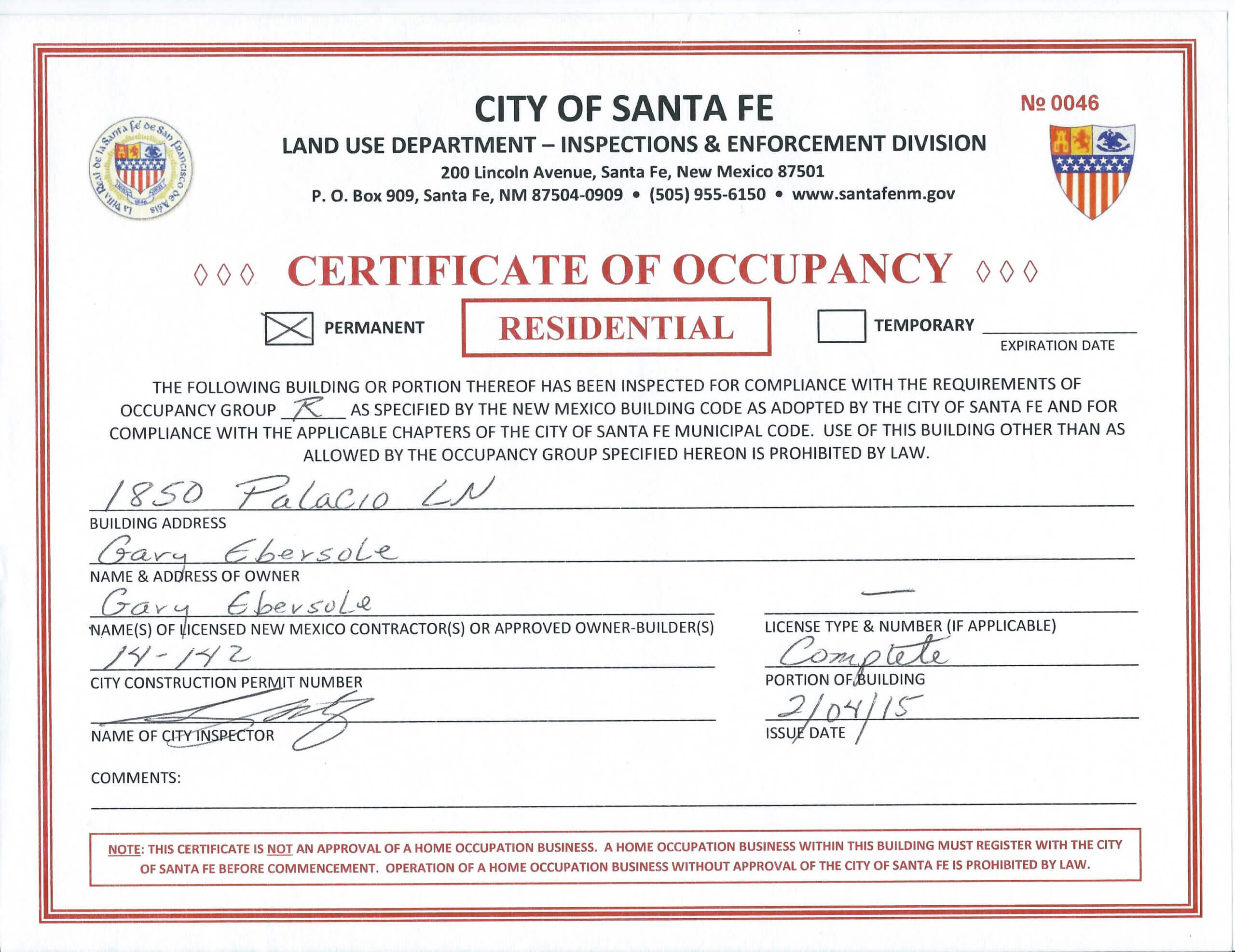 ?free Certificate Of Occupancy Sample Templates & Example? Pertaining To Certificate Of License Template