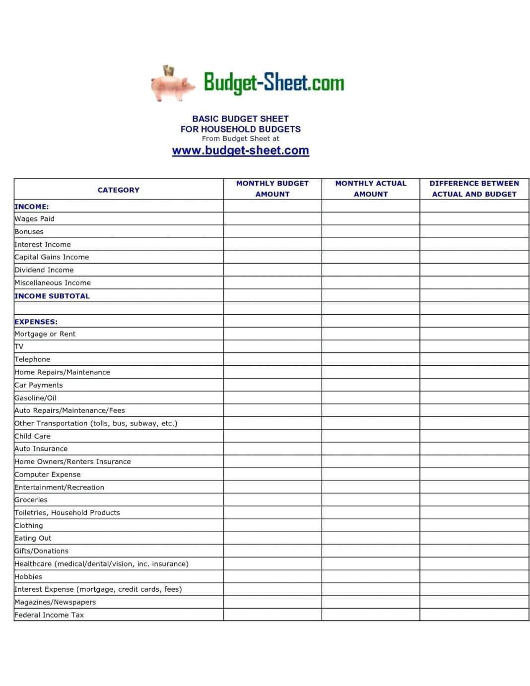 Family Budget Template Weekly Monthly Google Sheets Throughout Usmc Meal Card Template