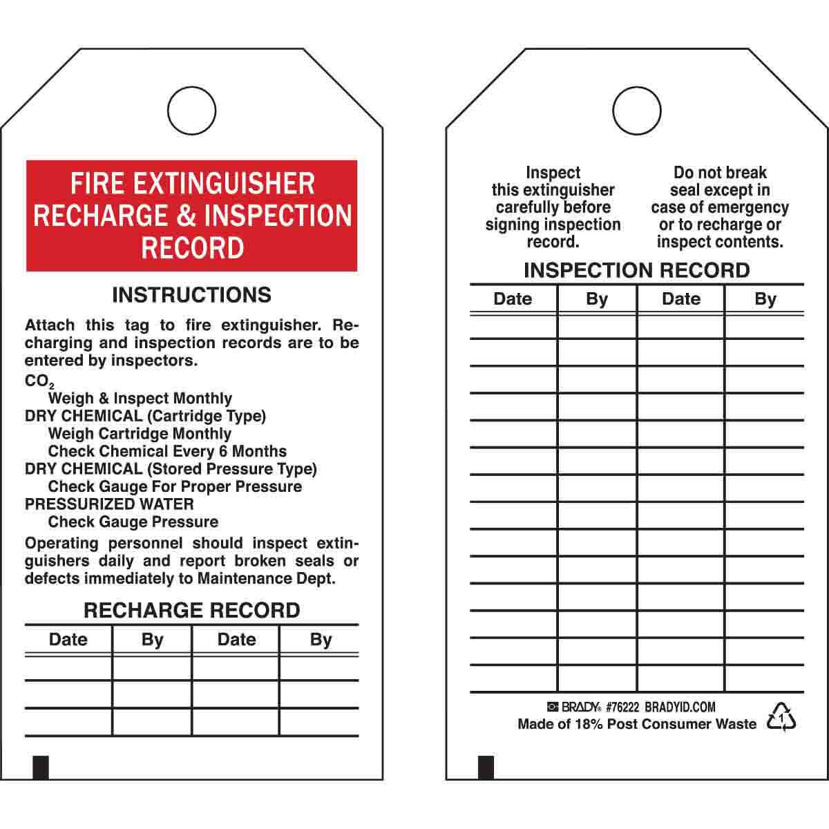 Fire Extinguisher Recharge And Inspection Record Tags Regarding Fire Extinguisher Certificate Template