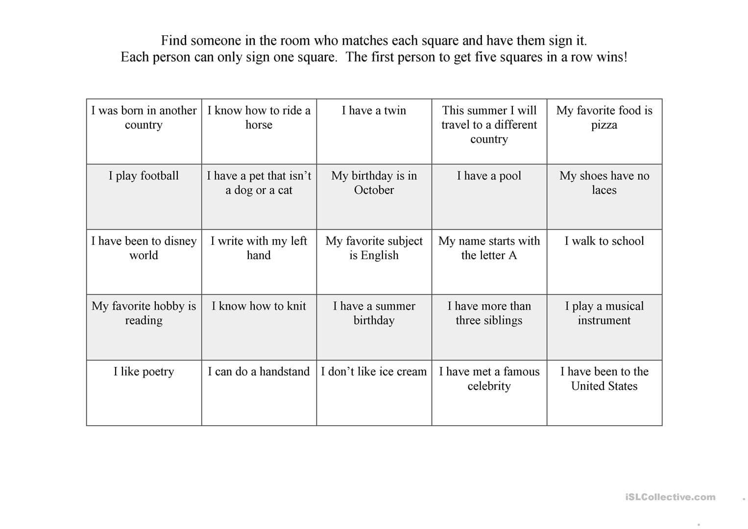 First Day Ice Breaker Bingo - English Esl Worksheets For Throughout Ice Breaker Bingo Card Template