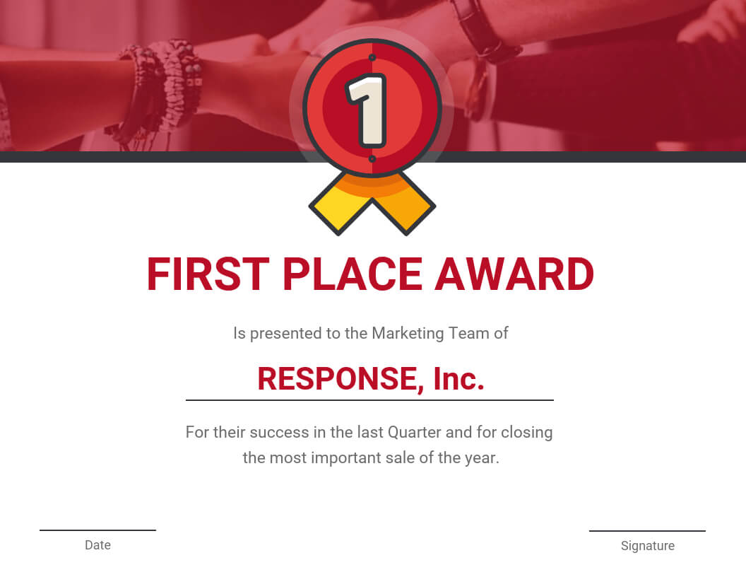 First Place Award Certificate Template Intended For Volunteer Certificate Templates