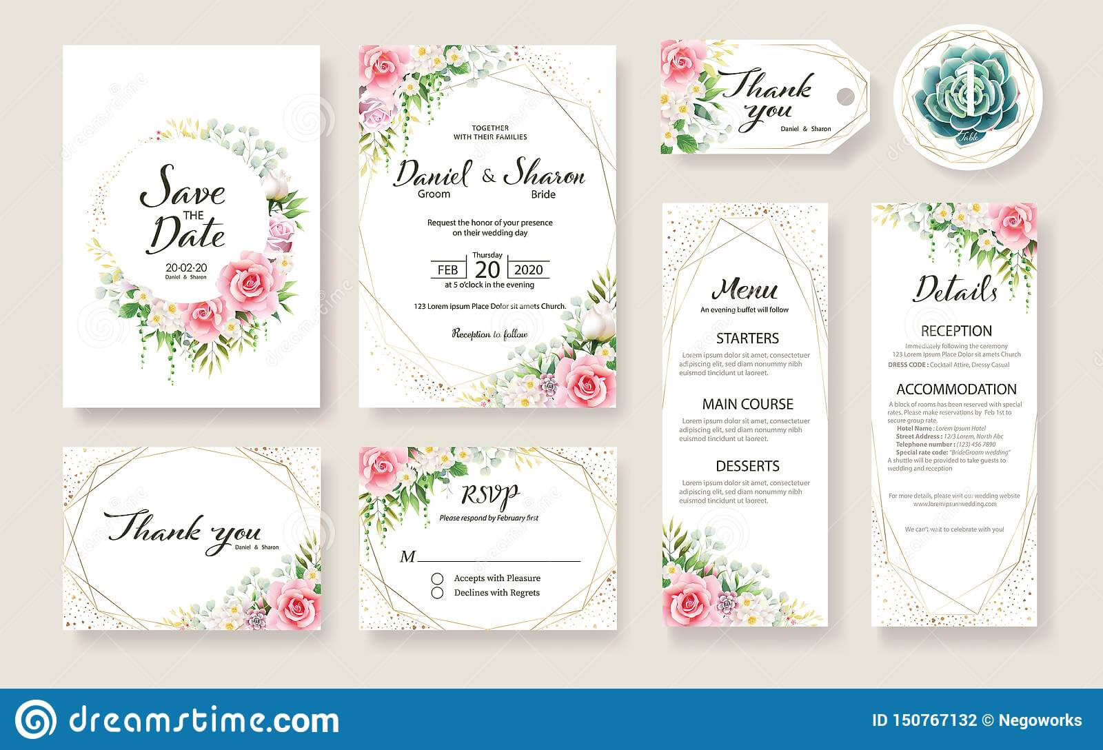 Floral Wedding Invitation Card, Save The Date, Thank You Regarding Table Reservation Card Template
