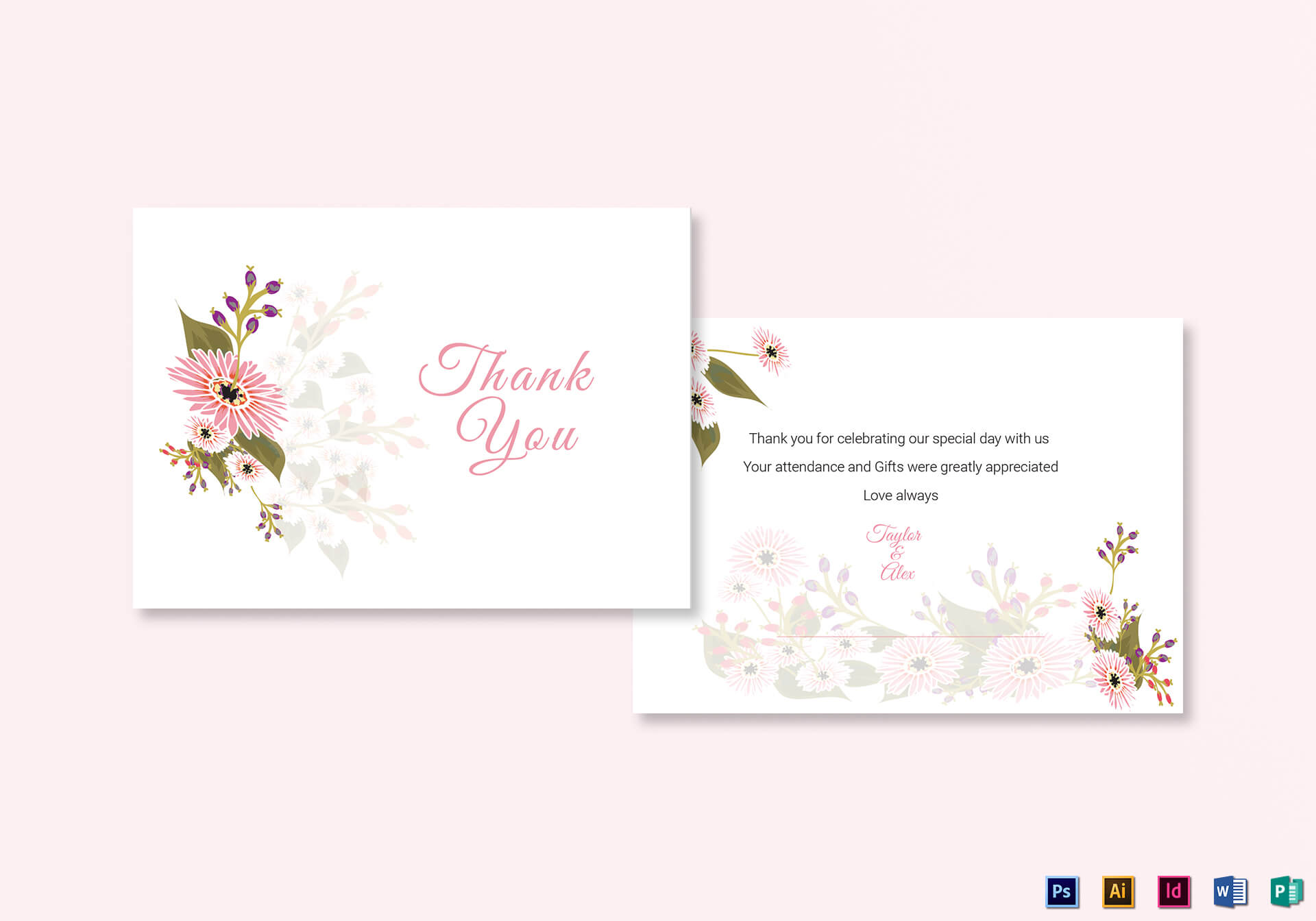Floral Wedding Thank You Card Template Regarding Template For Wedding Thank You Cards