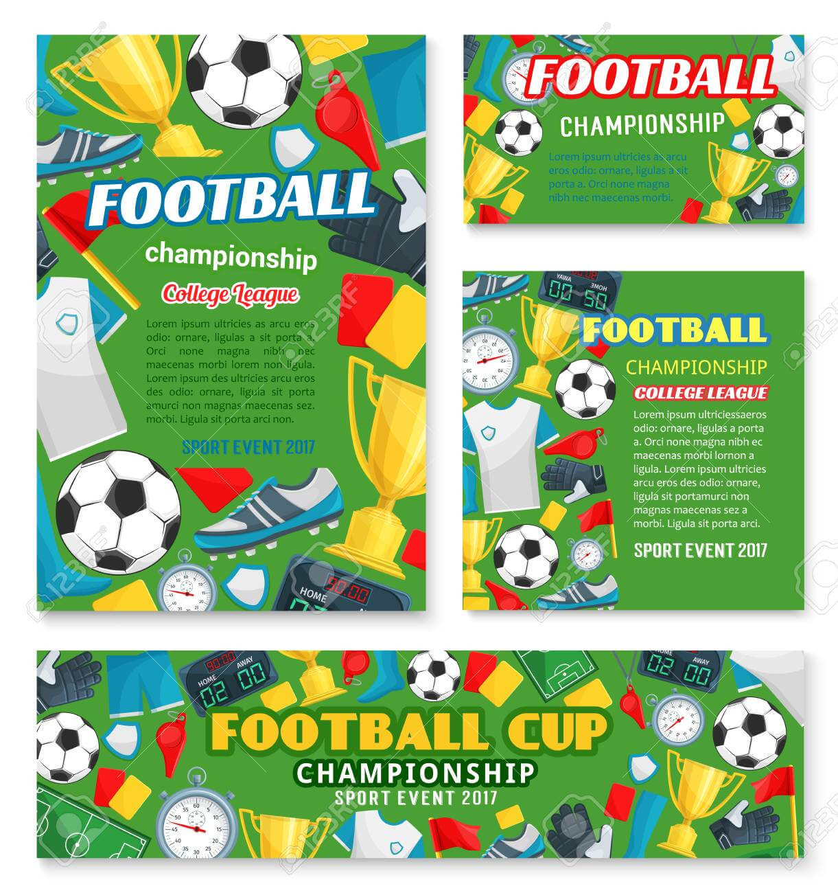 Football Sport Championship Event Banner Of Soccer College League.. Within Soccer Referee Game Card Template