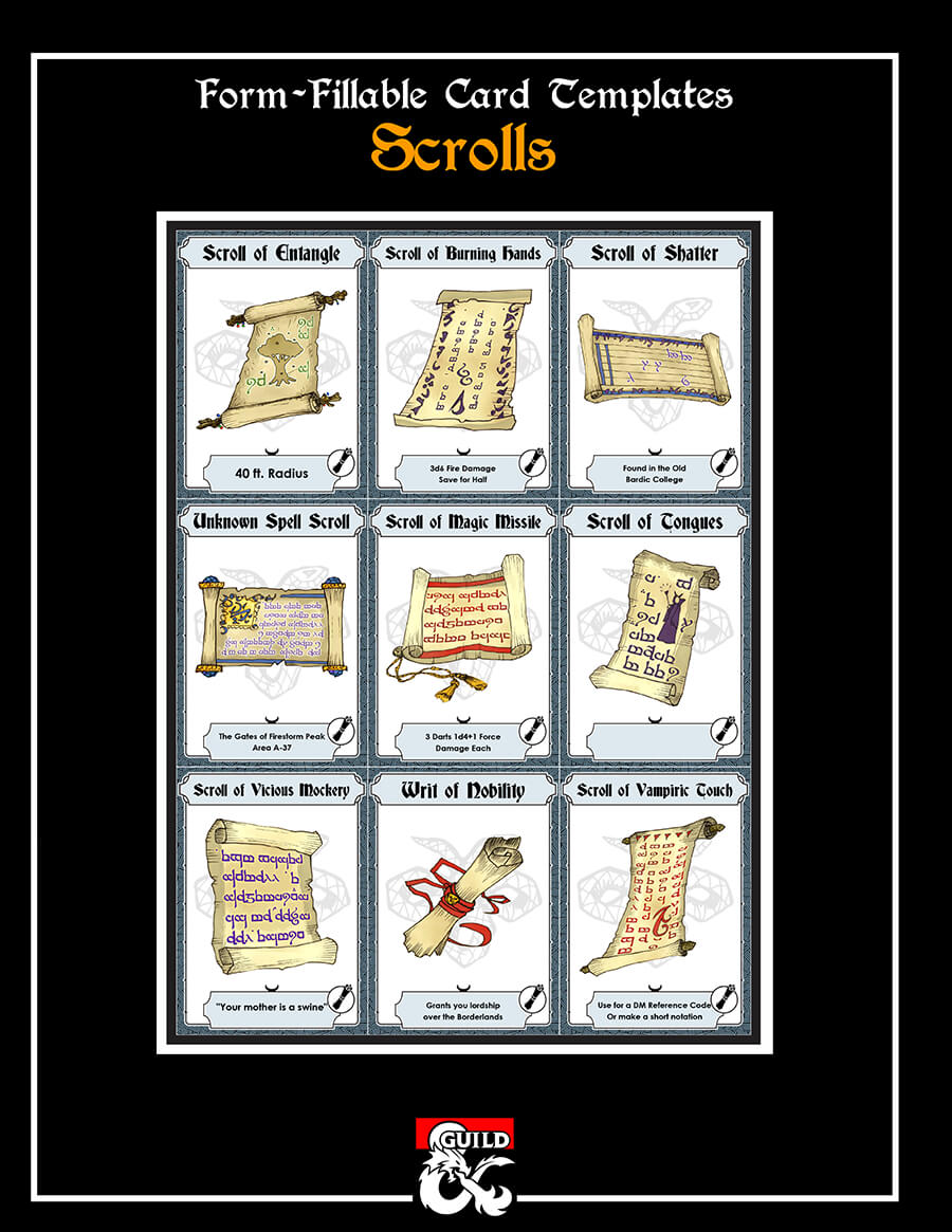 Form Fillable Scroll Card Templates And Art Library – Dungeon Masters Guild  | Dungeon Masters Guild In Library Catalog Card Template