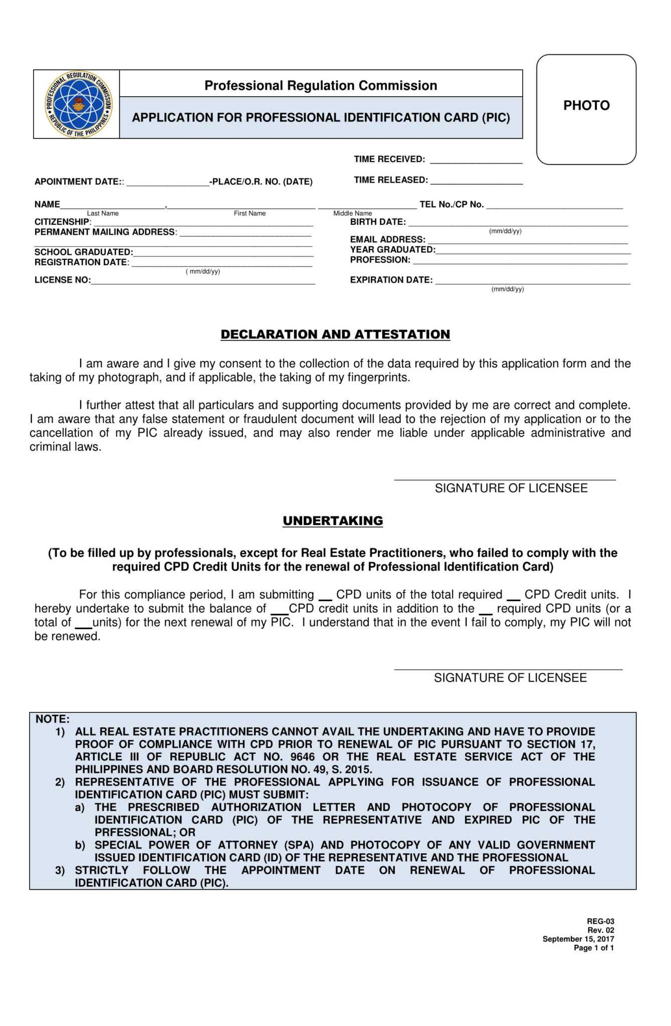 Forms Professional Regulation Commission with Certificate Of