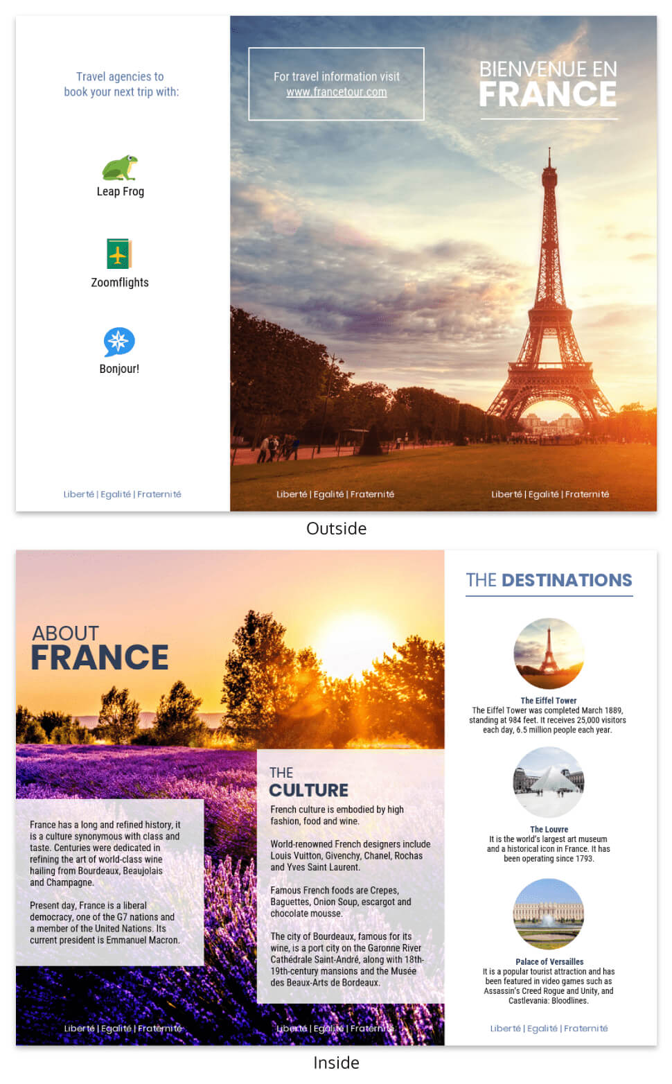 France Travel Tri Fold Brochure Intended For Travel Brochure Template For Students