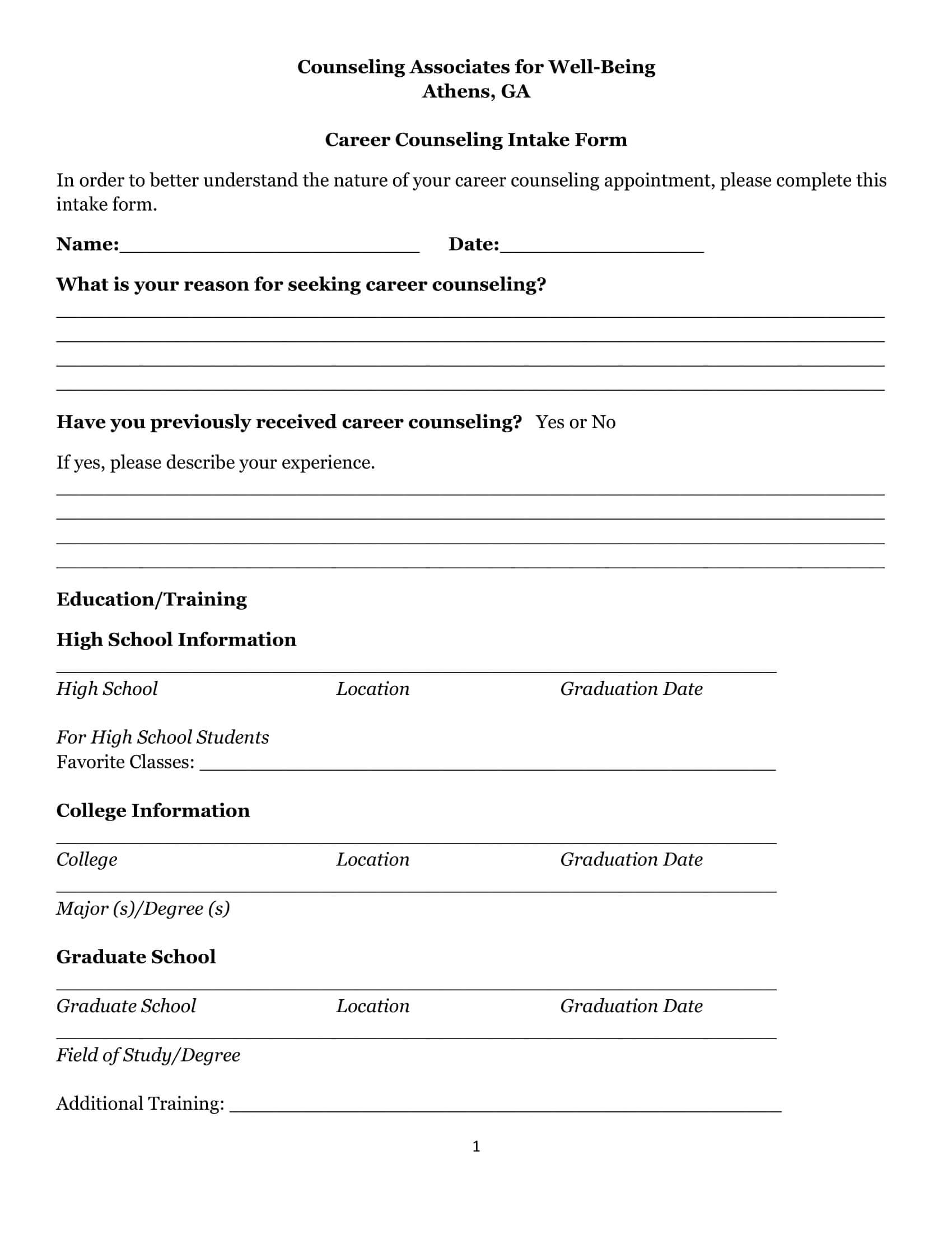 Free 21+ Counseling Intake Forms In Pdf | Ms Word Intended For Premarital Counseling Certificate Of Completion Template