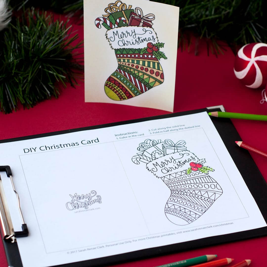 Free Christmas Coloring Card In Diy Christmas Card Templates