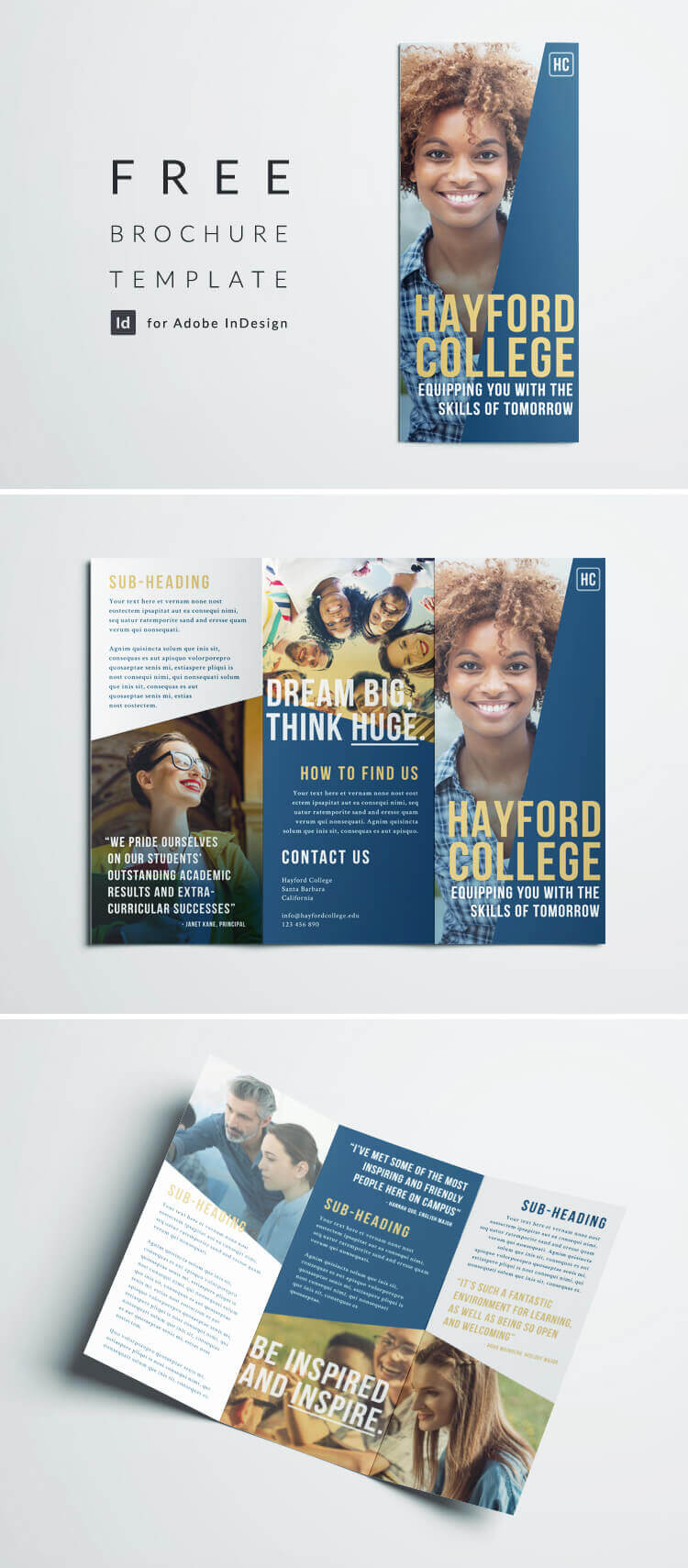 Free College Brochure Template | Simple Tri Fold Design In Adobe Indesign Tri Fold Brochure Template
