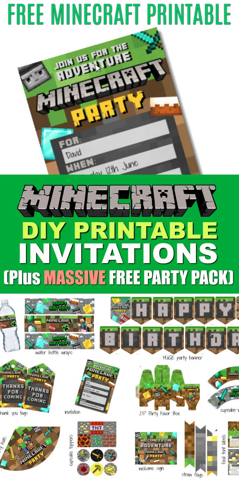 Free Diy Printable Minecraft Birthday Invitation - Clean Regarding Minecraft Birthday Card Template