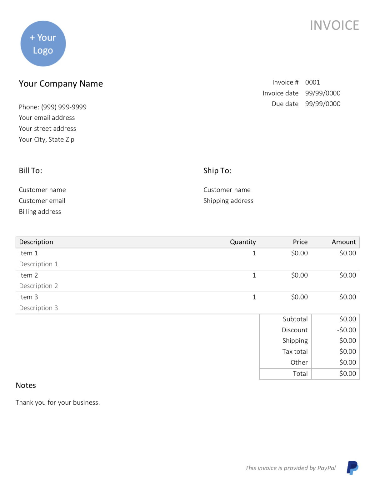 Free, Downloadable Sample Invoice Template | Paypal With Credit Card ...