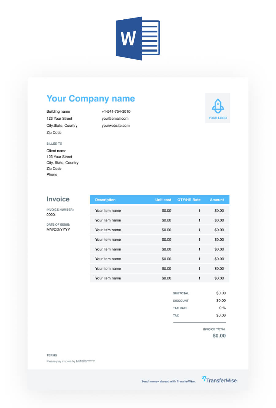Free Invoice Template – Download And Send Invoices Easily Regarding Rate Card Template Word