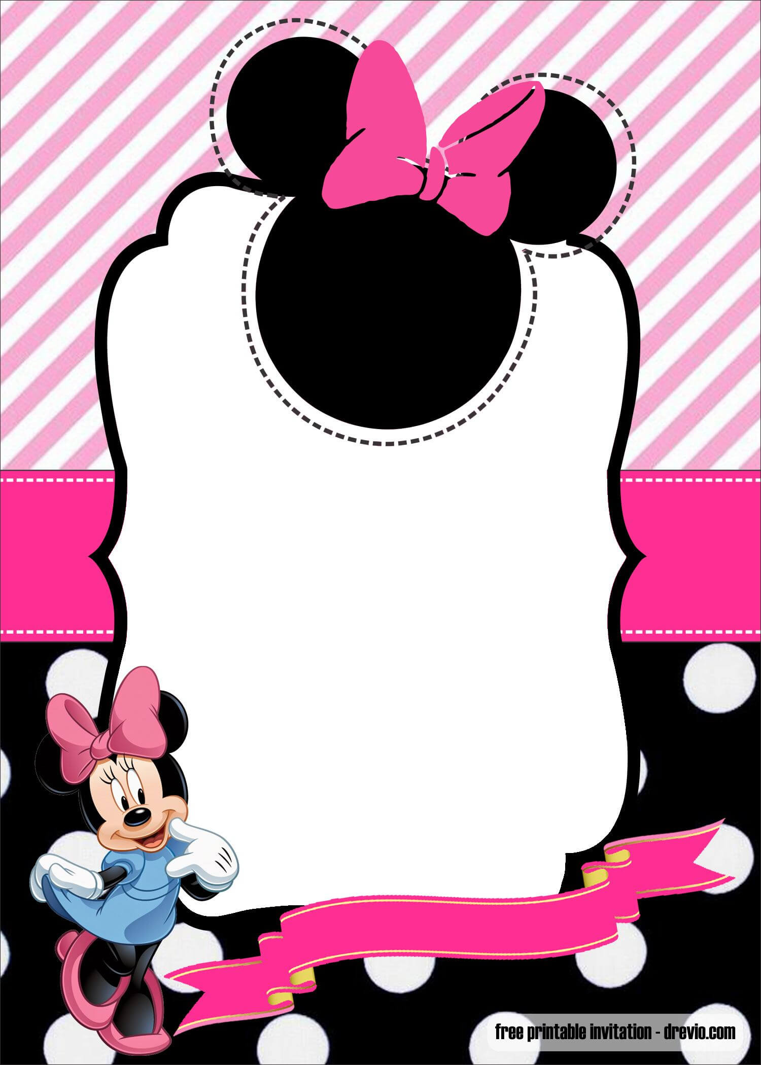 Free Minnie Mouse 1St Birthday Invitation Template | Drevio Throughout Minnie Mouse Card Templates