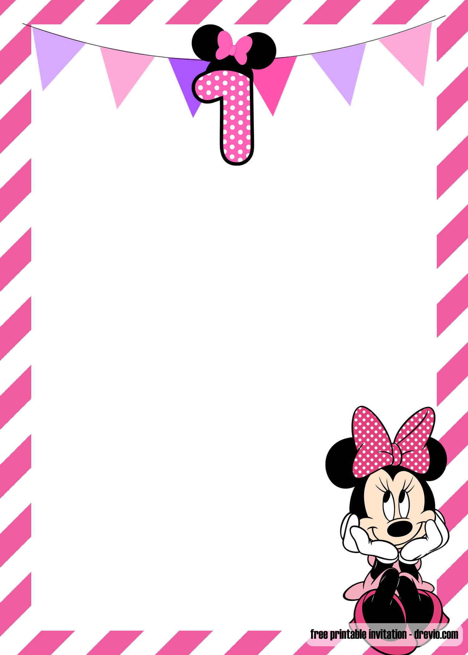 Free Minnie Mouse 1St Birthday Invitations Templates | Drevio Inside First Birthday Invitation Card Template