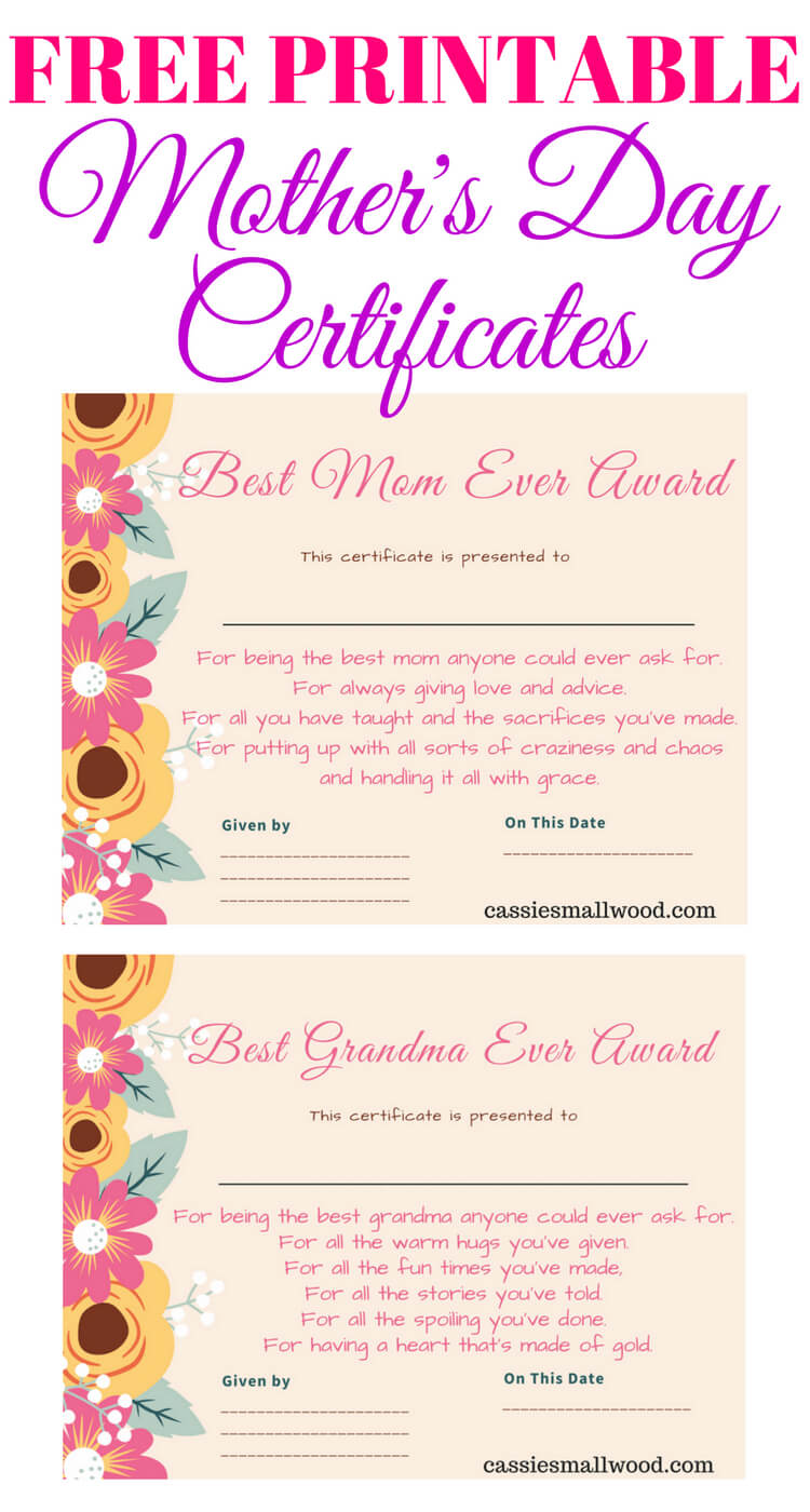 Free Mother's Day Printable Certificate Awards For Mom And With Love Certificate Templates
