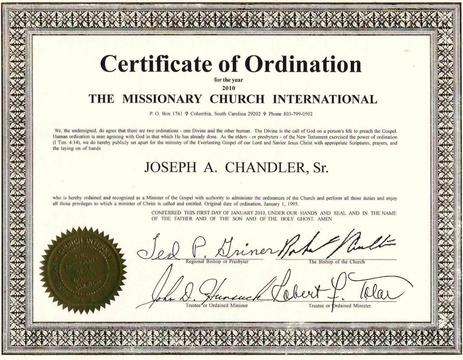 Free Ordination Certificate Template – Great Professional For Ordination Certificate Template