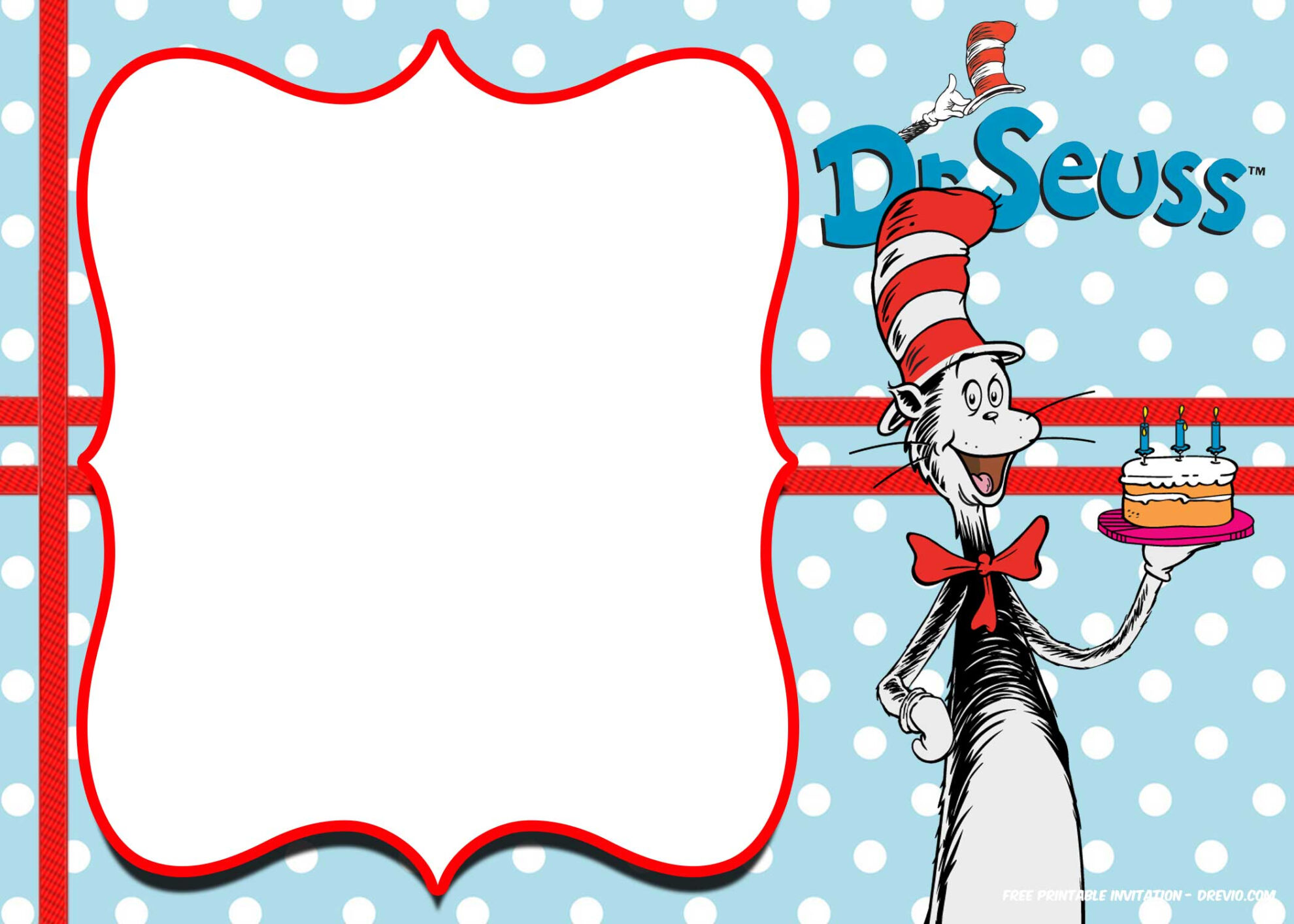 Free Printable Cat In The Hat Invitation Templates | Drevio Within Dr ...