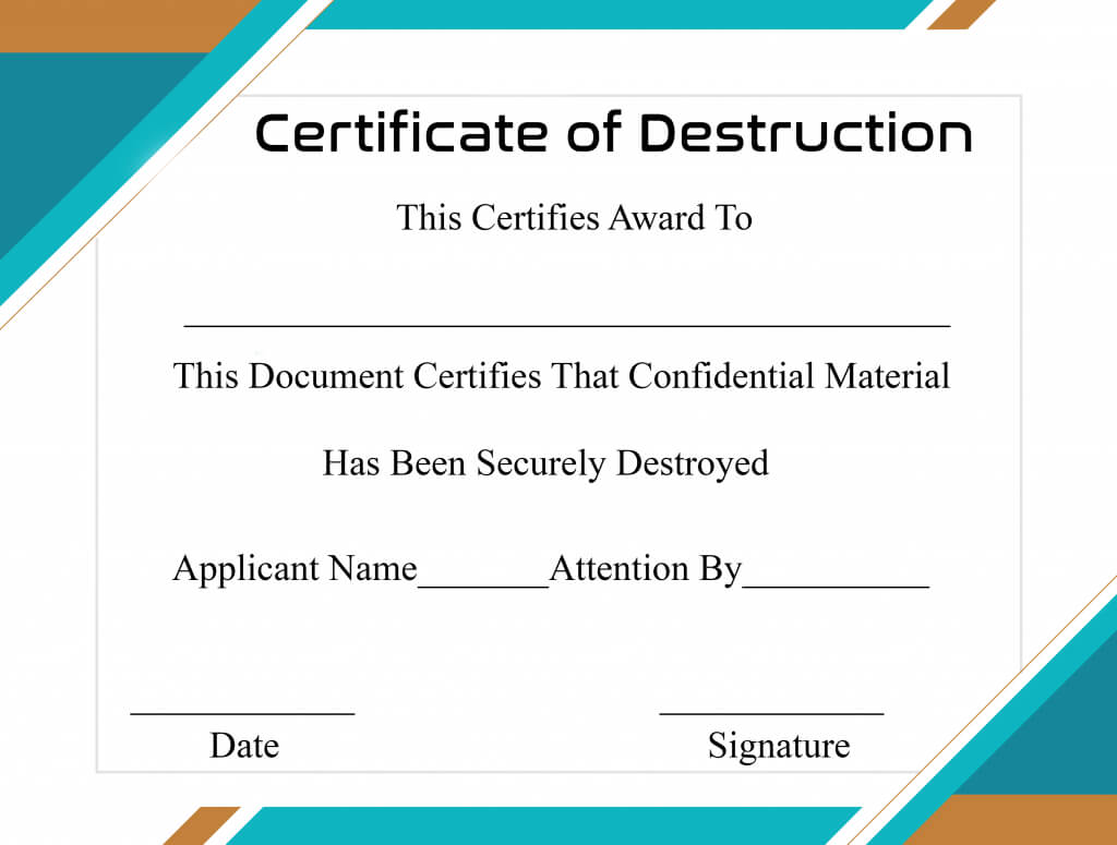 Free Printable Certificate Of Destruction Sample For Running Certificates Templates Free