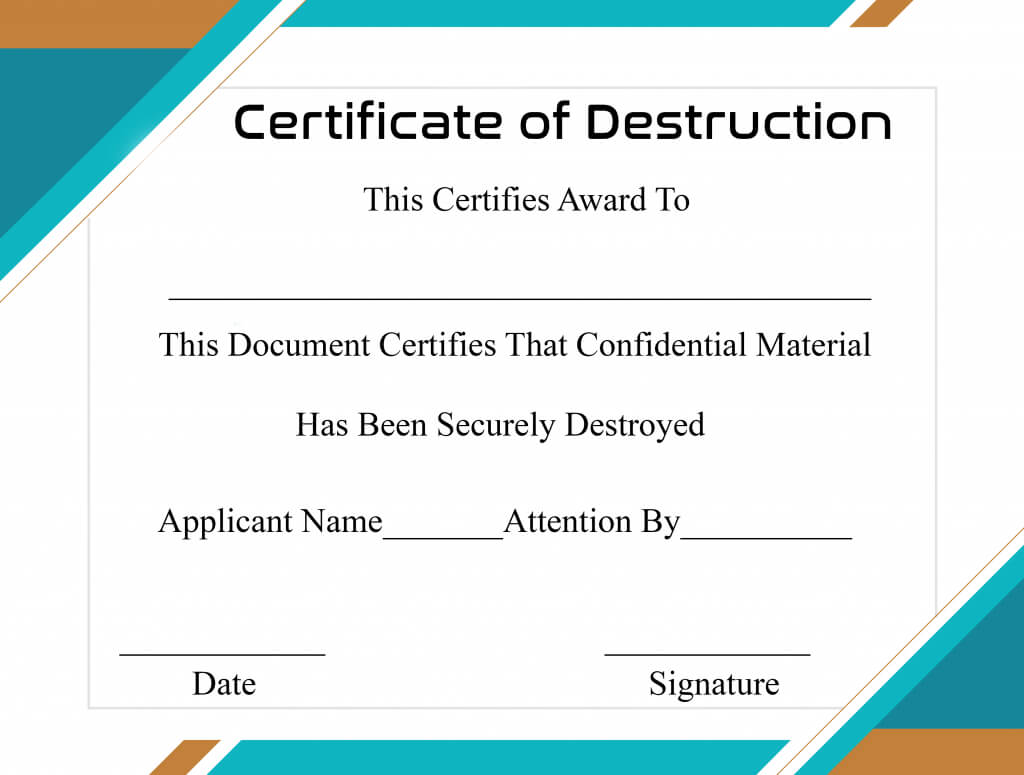 Free Printable Certificate Of Destruction Sample Throughout Certificate Of Destruction Template