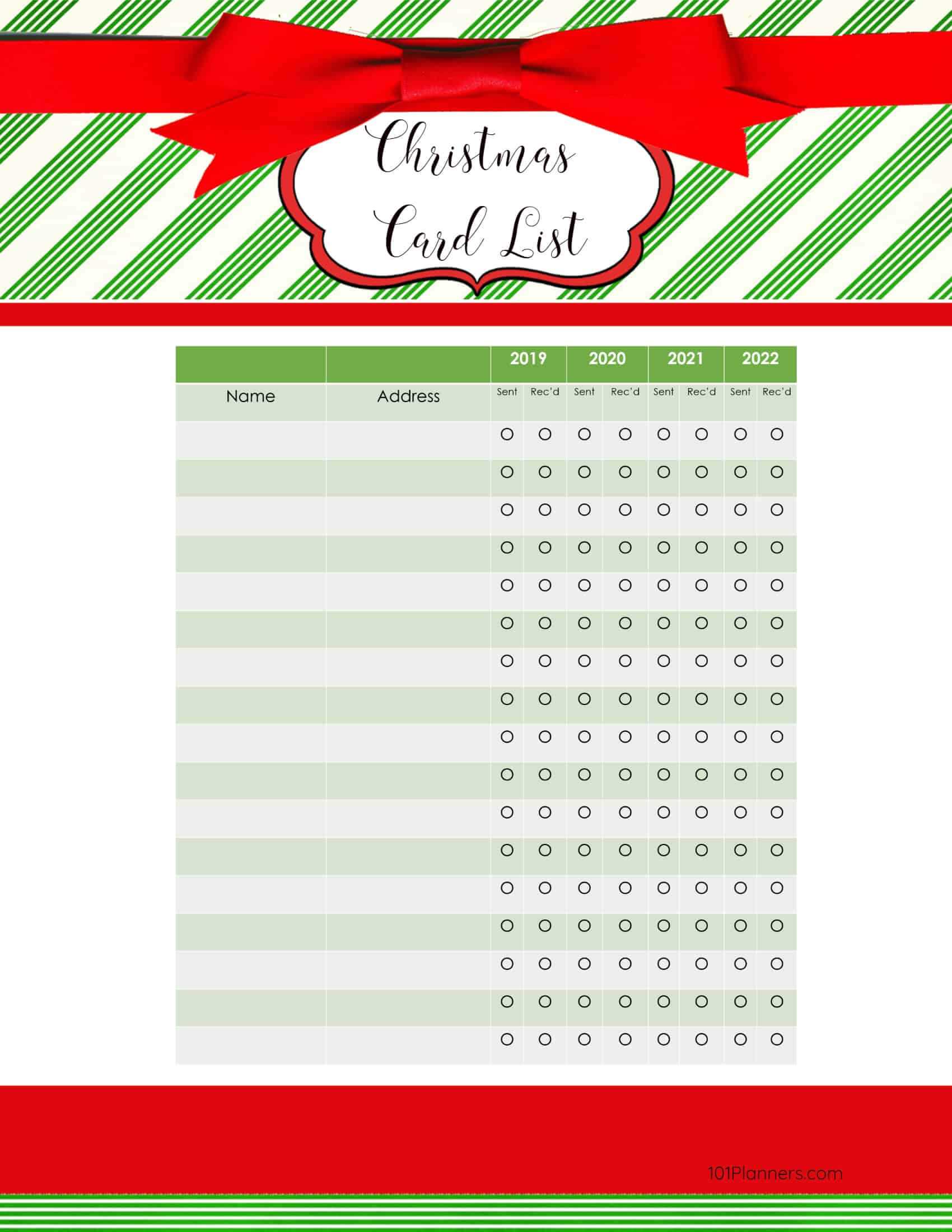 Free Printable Christmas Gift List Template In Christmas Card List Template