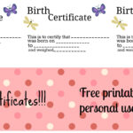 Free Printable: Doll Birth Certificates And Announcements Within Baby Doll Birth Certificate Template
