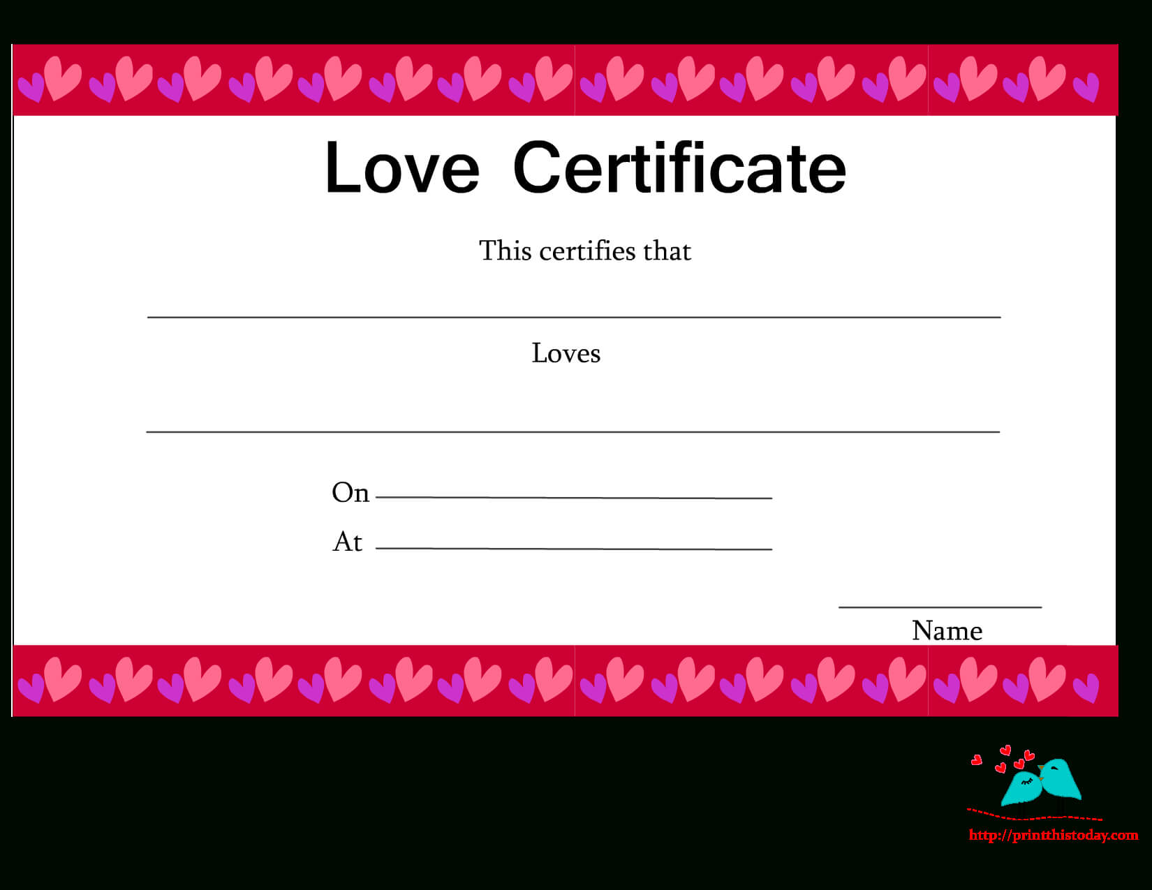 Free Printable Love Certificates For Love Certificate Templates