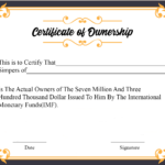 Free Sample Certificate Of Ownership Templates | Certificate intended for Certificate Of Ownership Template