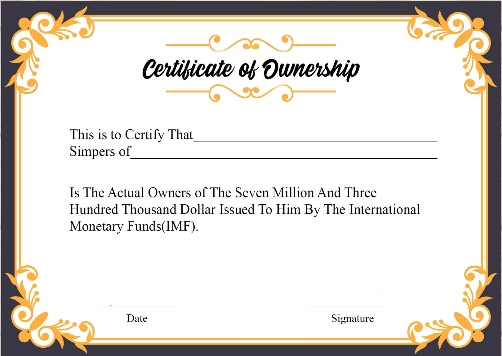 Free Sample Certificate Of Ownership Templates | Certificate Intended For Certificate Of Ownership Template