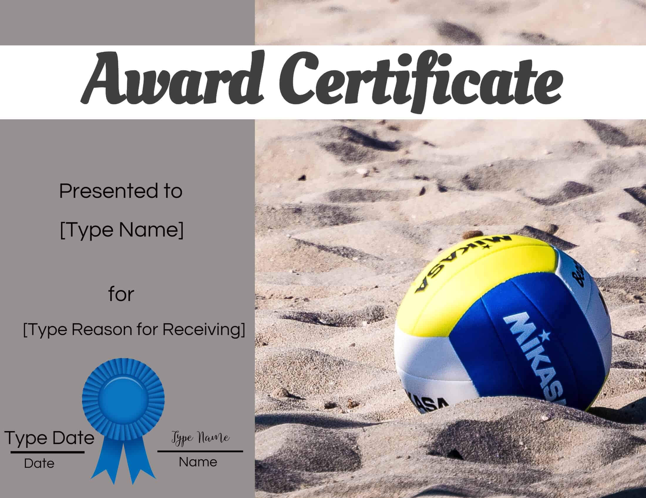 Free Volleyball Certificate | Edit Online And Print At Home In Rugby League Certificate Templates